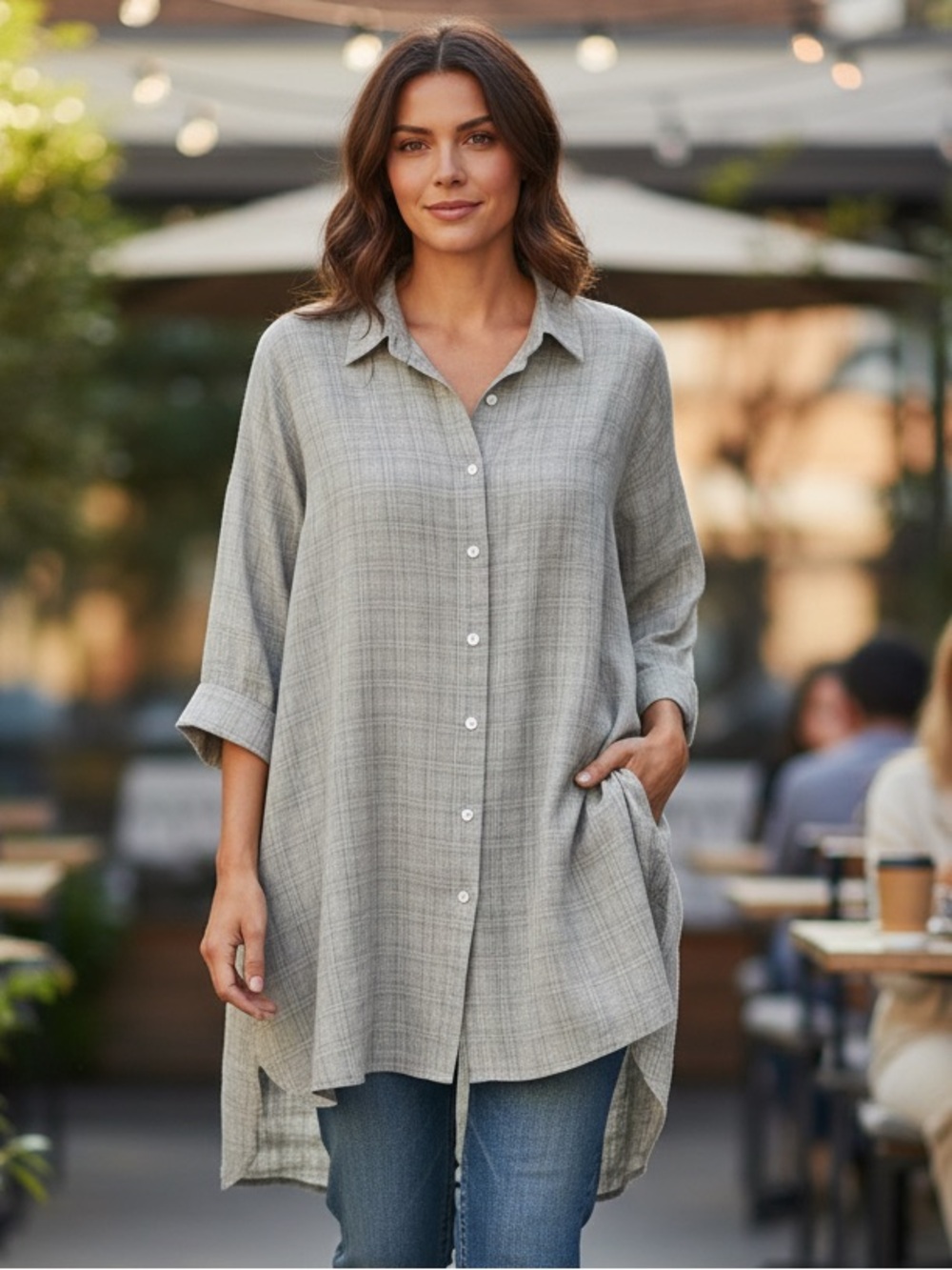 J. Jill Olive Plaid Lightweight Button-Up Shirt